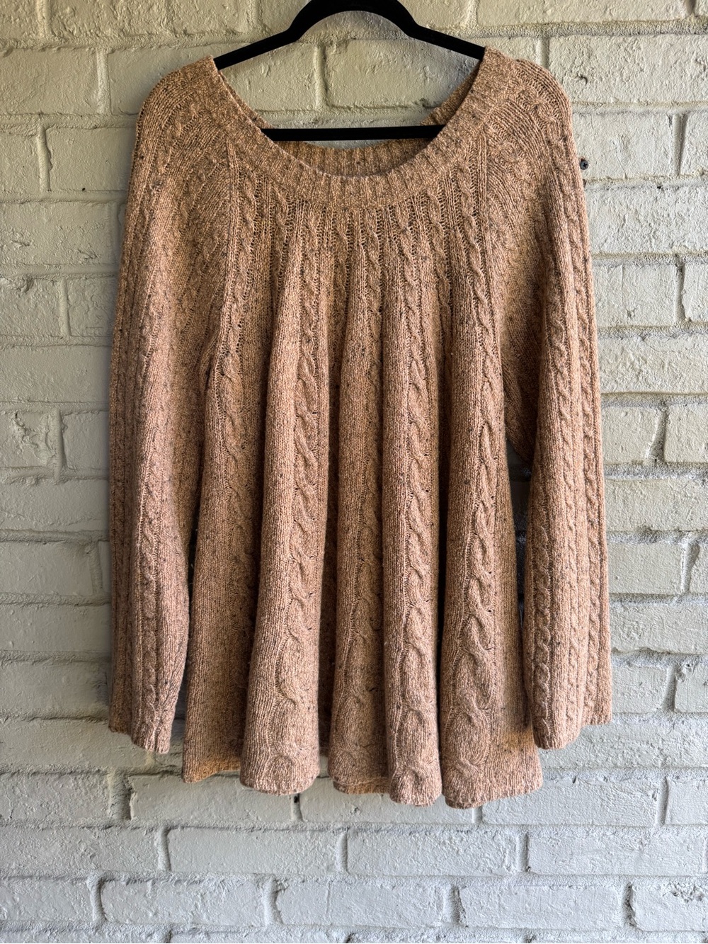 J. Jill Cable Knit Brwn Scoop Neck Flowy Raglan long sleeve Relaxed Sweater Wool